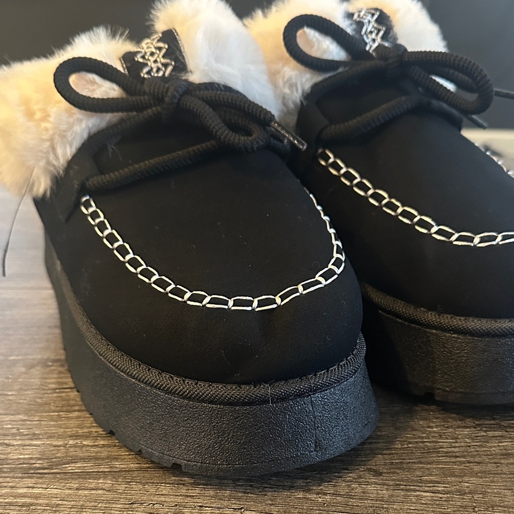 Black Faux Fur Lined Platform Loafers